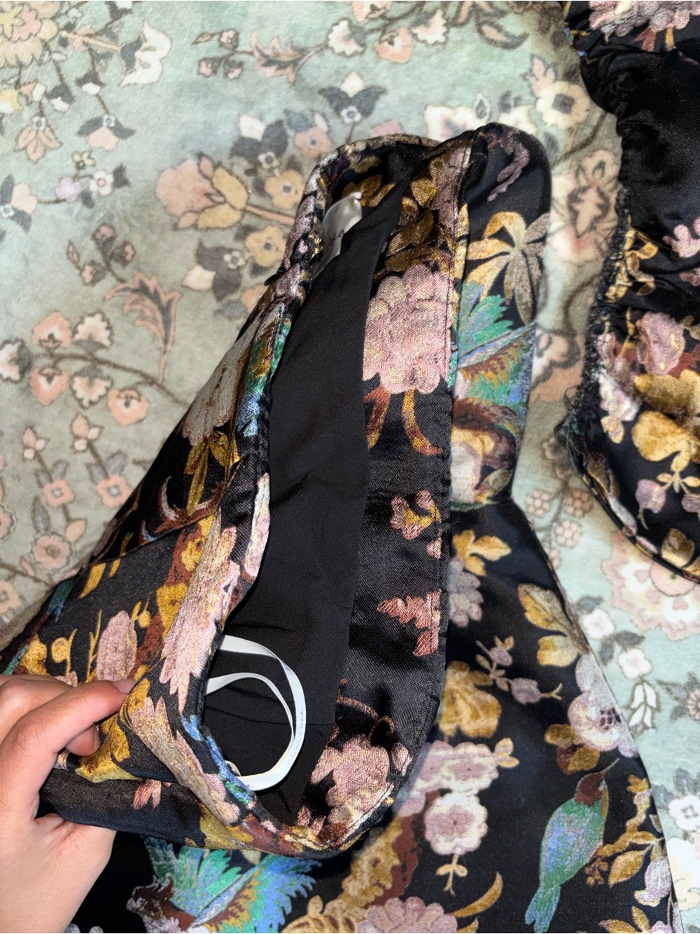 CARA CARA Birds Of Paradise Jacquard Off The Shoulder Floral Luxury Mini Dress 4 - Picture 3 of 9
